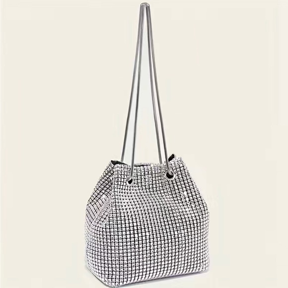 Gorgeous boutique full rhinestone mini drawstring evening crossbody satchel NWT - Picture 8 of 13